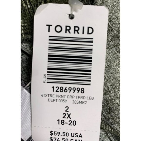 Torrid Pants Plus Size 2 2X Green Print Crop Tapered Leg Tie Belt Women NWT New - Picture 6 of 8